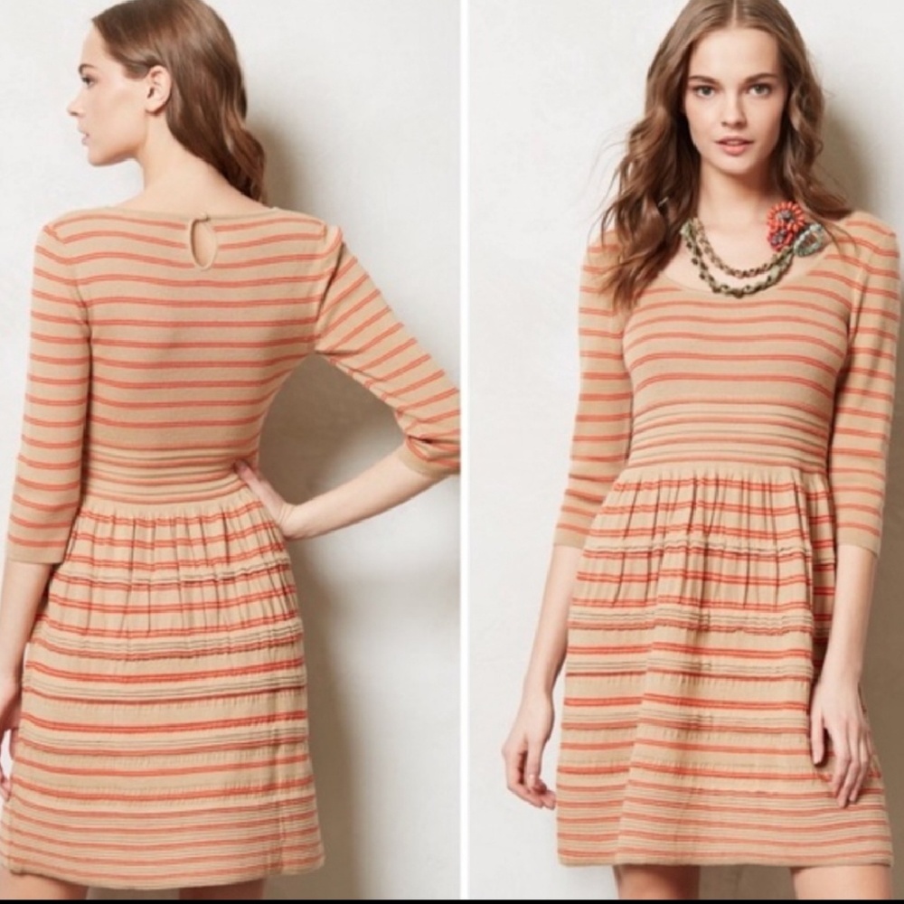 Anthropologie Knitted & Knotted Tan Striped Dress Small